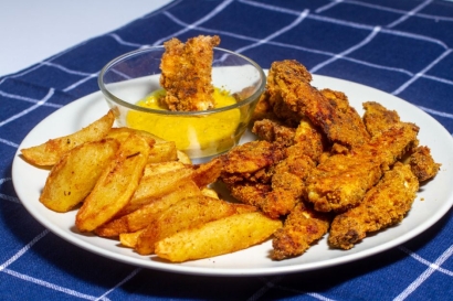 Pouletflugeli 5 stk , pommes 